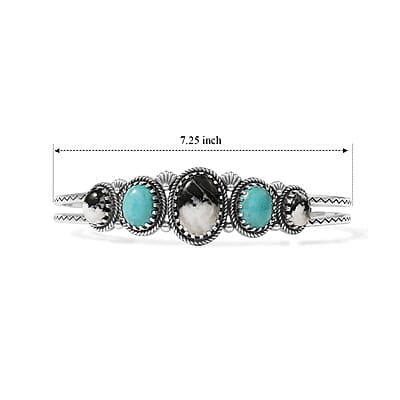 D'Joy Artisan Crafted Premium White Buffalo and Tahoe Nevada Turquoise 15.20 ctw Cuff Bracelet in Sterling Silver