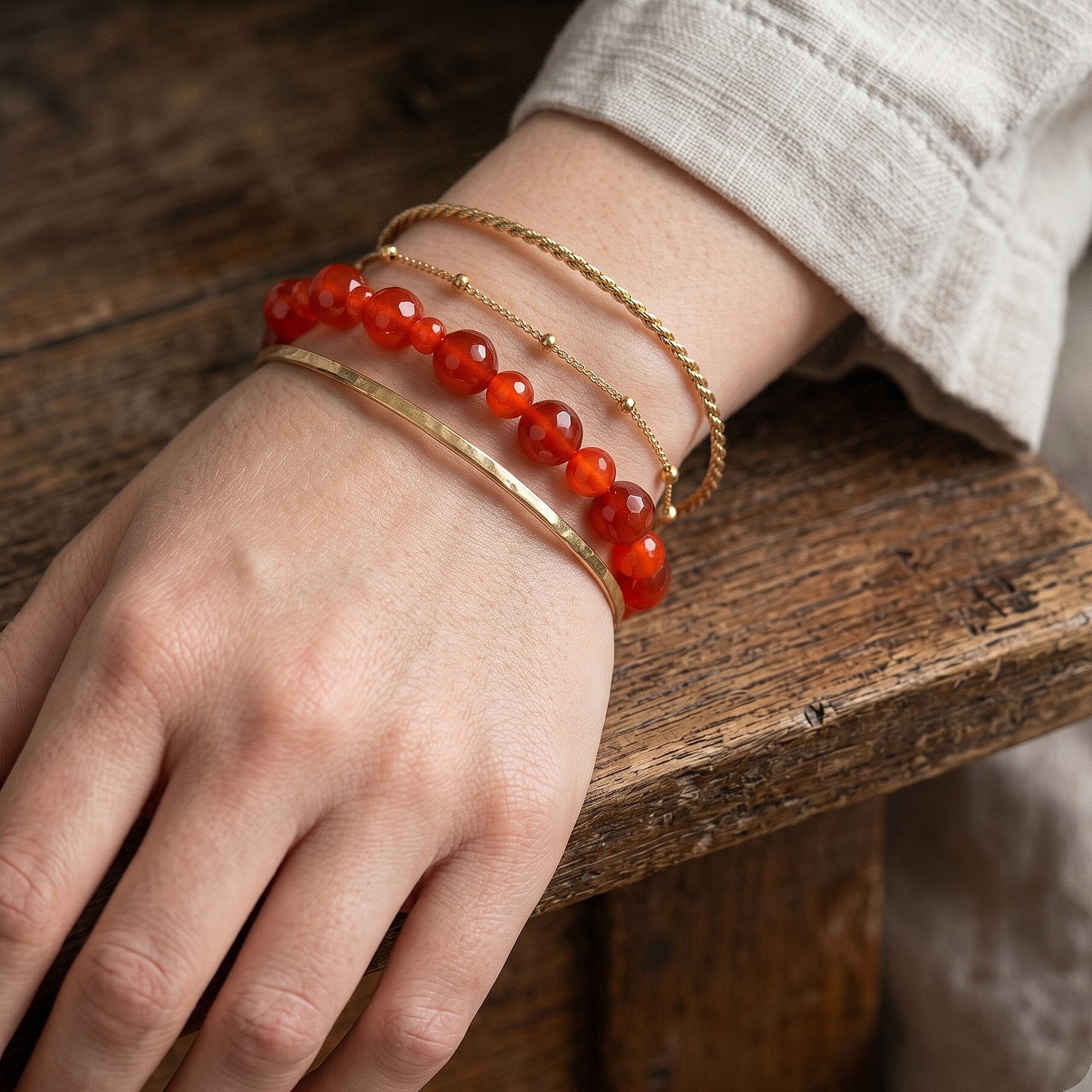 Carnelian 110.00 ctw Beaded Stretch Bracelet