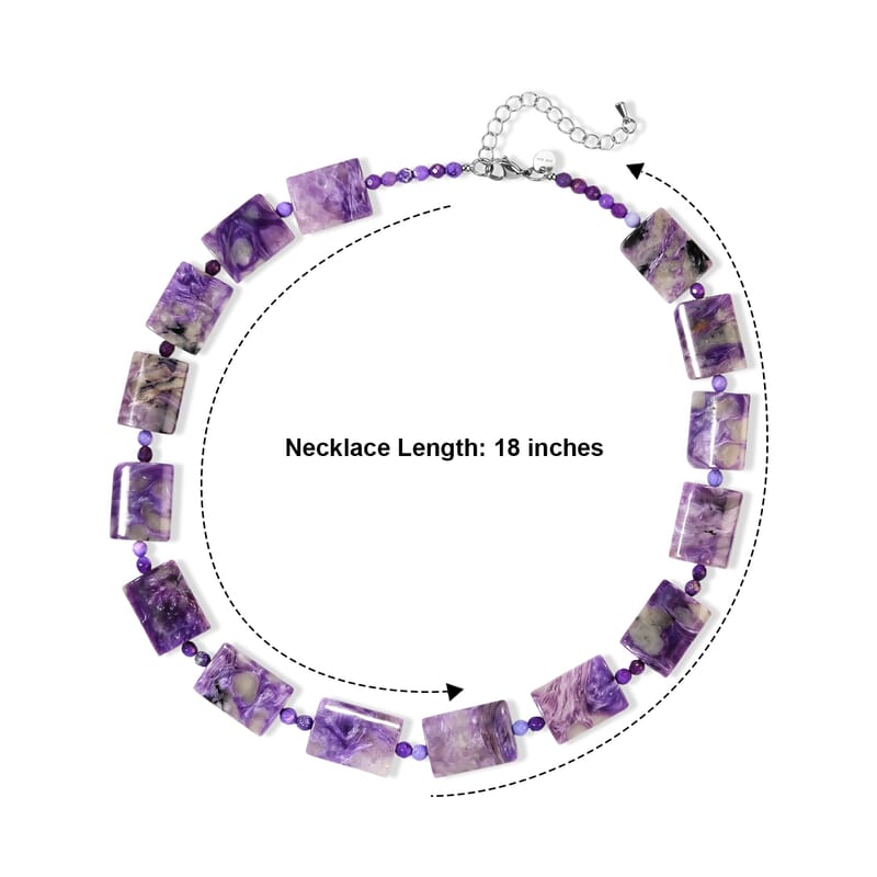 EverTrue Chaorite 275.00 ctw Round and Cushion Beaded Necklace (18 Inches) in Stainless Steel