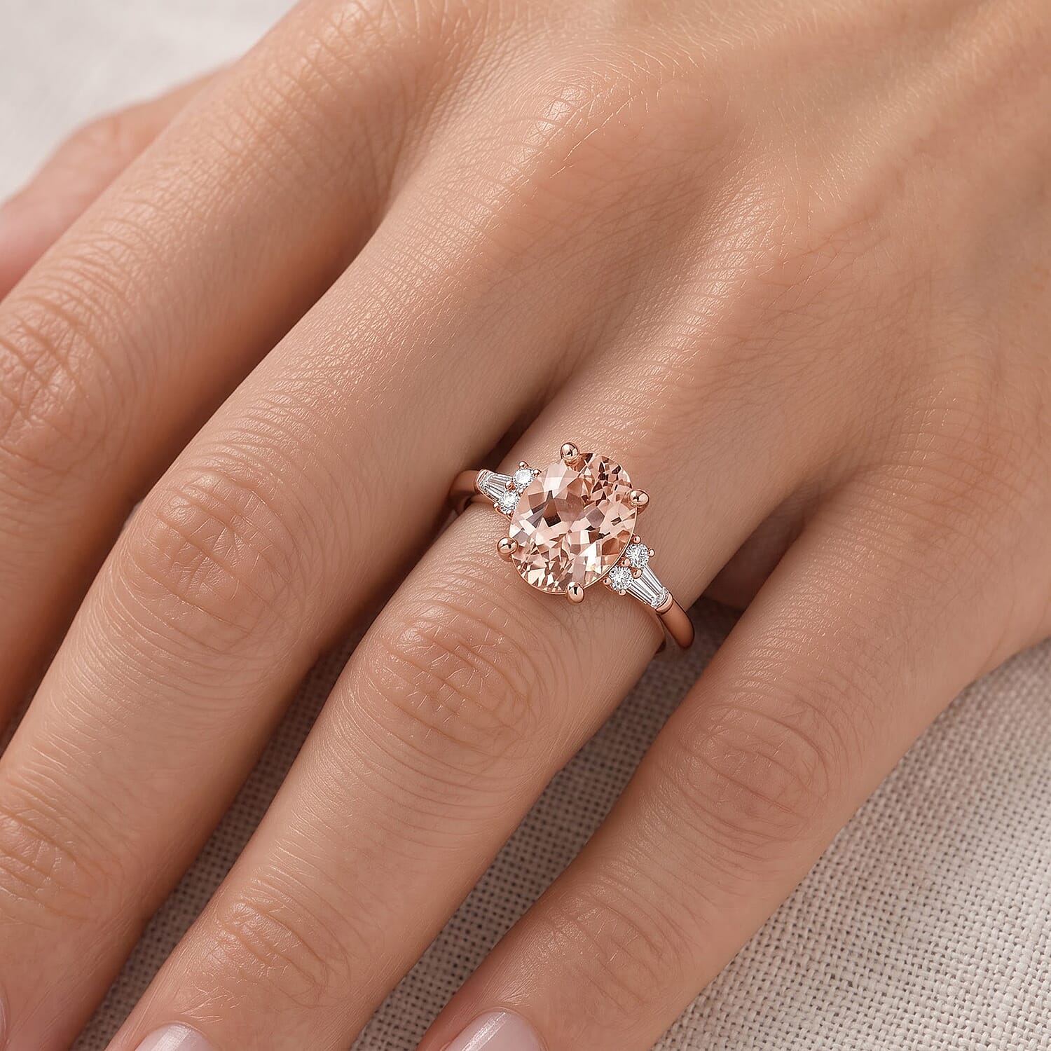 D'Joy Premium Marropino Morganite and Diamond 1.90 ctw Ring in 18K Vermeil Rose Gold Over Sterling Silver (Size 6.0)