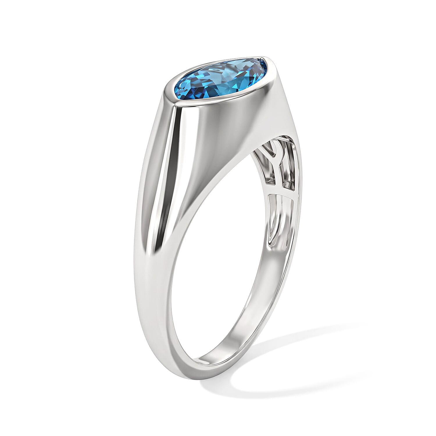 D'Joy Premium Swiss Blue Topaz 2.15 ctw Azure Eye Solitaire Ring in Rhodium Over Sterling Silver (Size 7.0)
