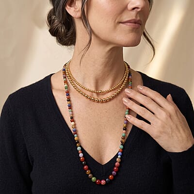 Multi Color Agate 425.00 ctw Stone Necklace 36 Inches