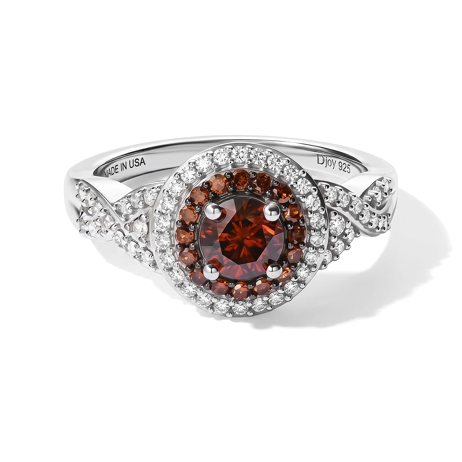 D'Joy Red Diamond IR and Diamond 1.00 ctw Crimson Halo Ring in Rhodium Over Sterling Silver (Size 6.0)