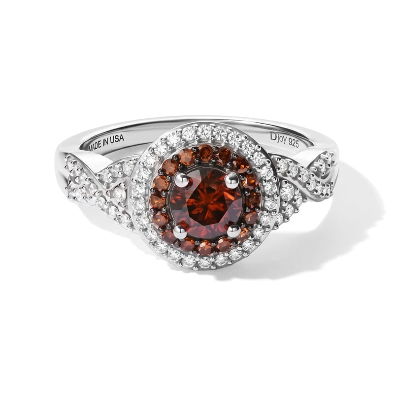 D'Joy Red Diamond IR and Diamond 1.00 ctw Crimson Halo Ring in Rhodium Over Sterling Silver (Size 6.0)