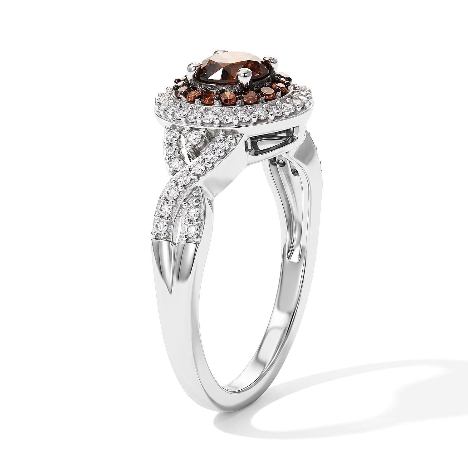 D'Joy Red Diamond IR and Diamond 1.00 ctw Crimson Halo Ring in Rhodium Over Sterling Silver (Size 6.0)
