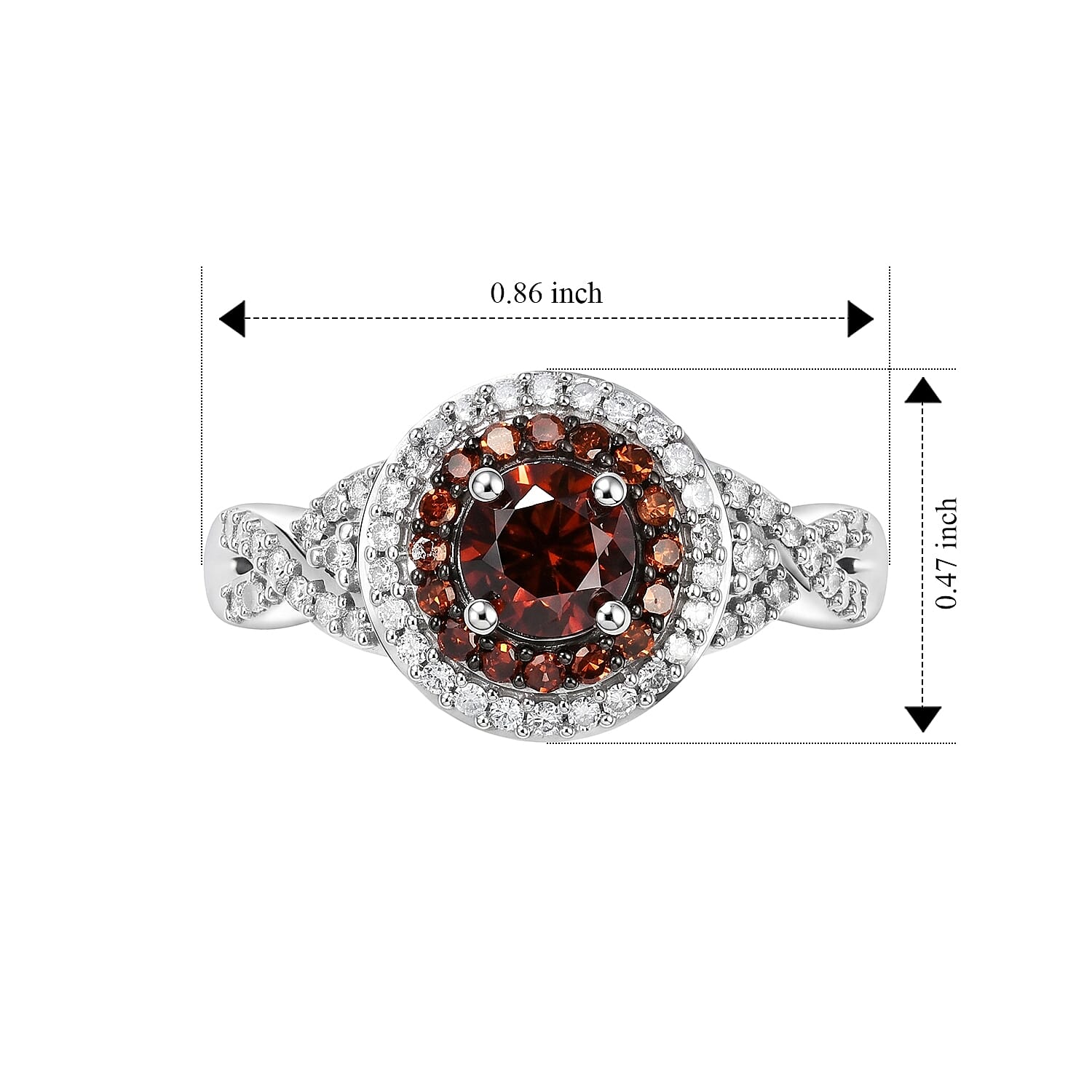 D'Joy Red Diamond IR and Diamond 1.00 ctw Crimson Halo Ring in Rhodium Over Sterling Silver (Size 6.0)