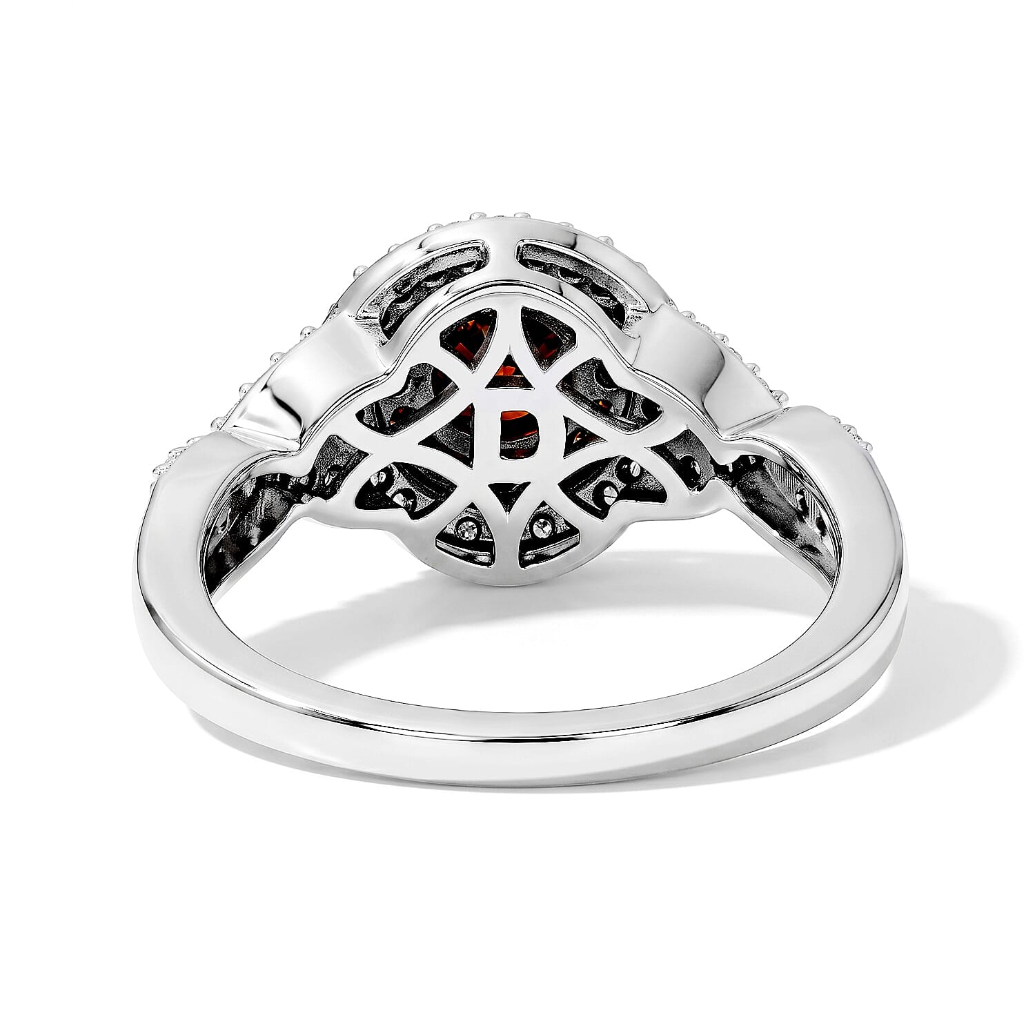 D'Joy Red Diamond IR and Diamond 1.00 ctw Crimson Halo Ring in Rhodium Over Sterling Silver (Size 7.0)