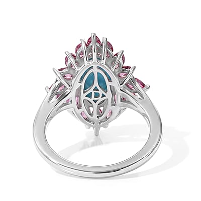 D'Joy AAA Sonoran Turquoise and Orissa Rose Garnet 3.65 ctw Ring in Rhodium Over Sterling Silver (Size 5.0)