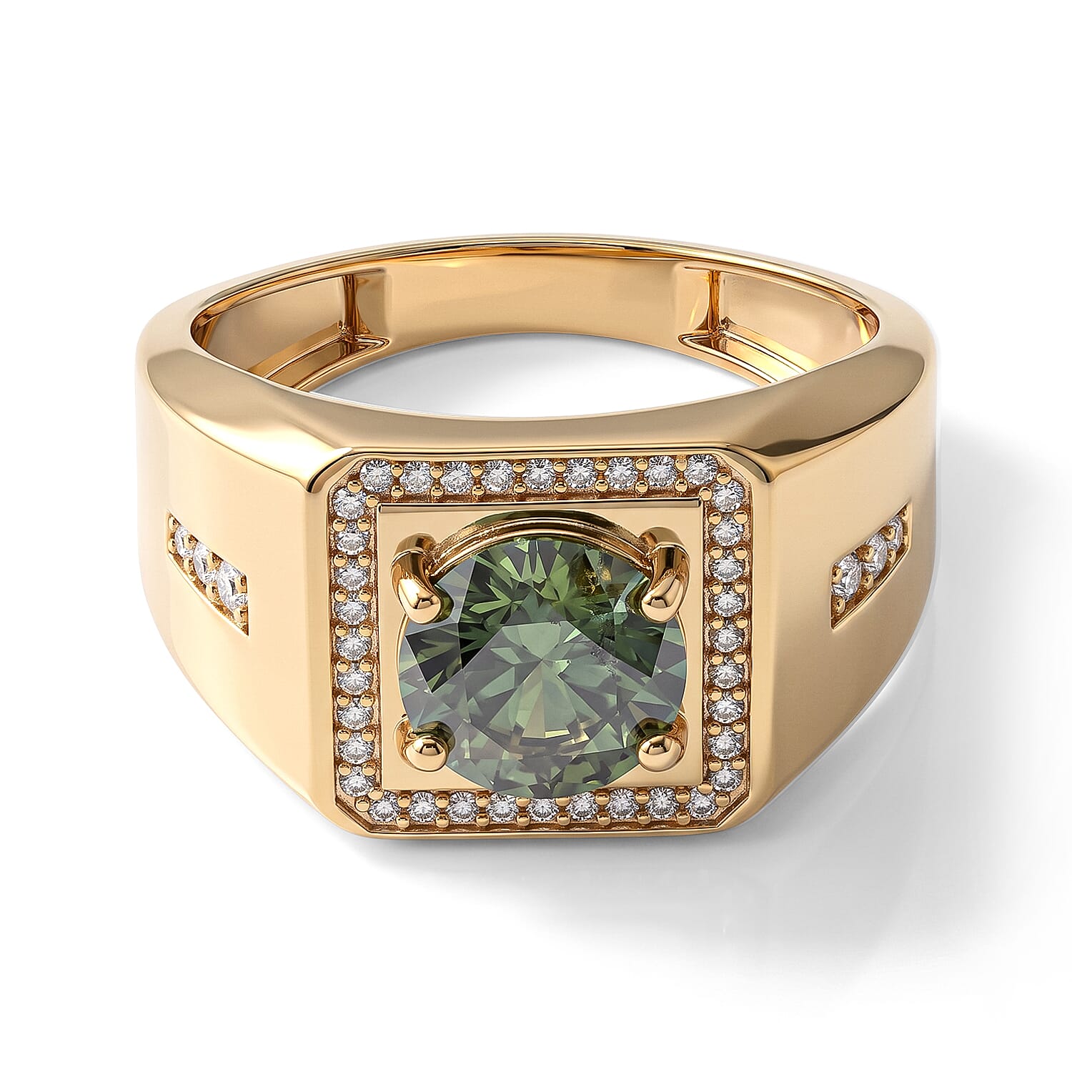 D'Joy Green and White Moissanite 2.25 ctw Ring in 18K Vermeil Yellow Gold Over Sterling Silver (Size 10.0)