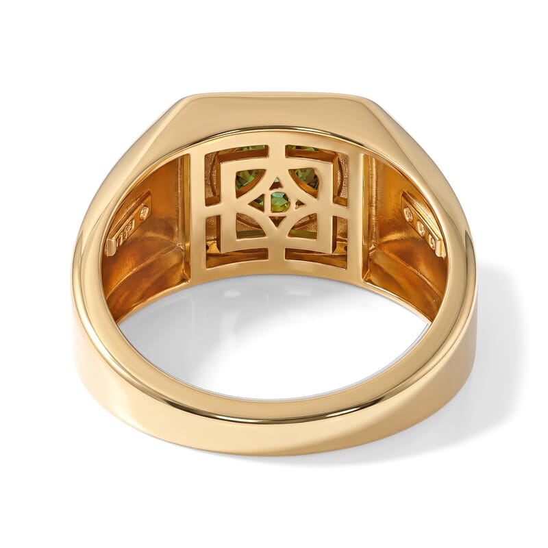 D'Joy Green and White Moissanite 2.25 ctw Men's Ring in 18K Vermeil Yellow Gold Over Sterling Silver (Size 10.0)