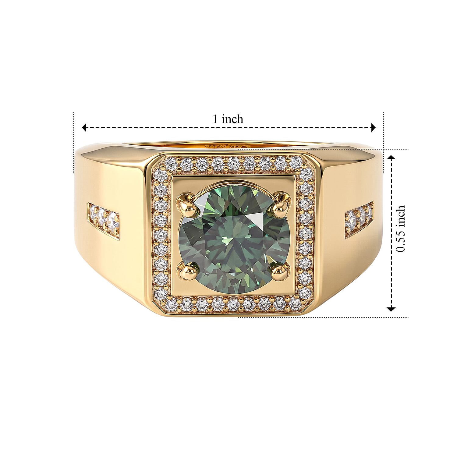 D'Joy Green and White Moissanite 2.25 ctw Men's Ring in 18K Vermeil Yellow Gold Over Sterling Silver (Size 10.0)