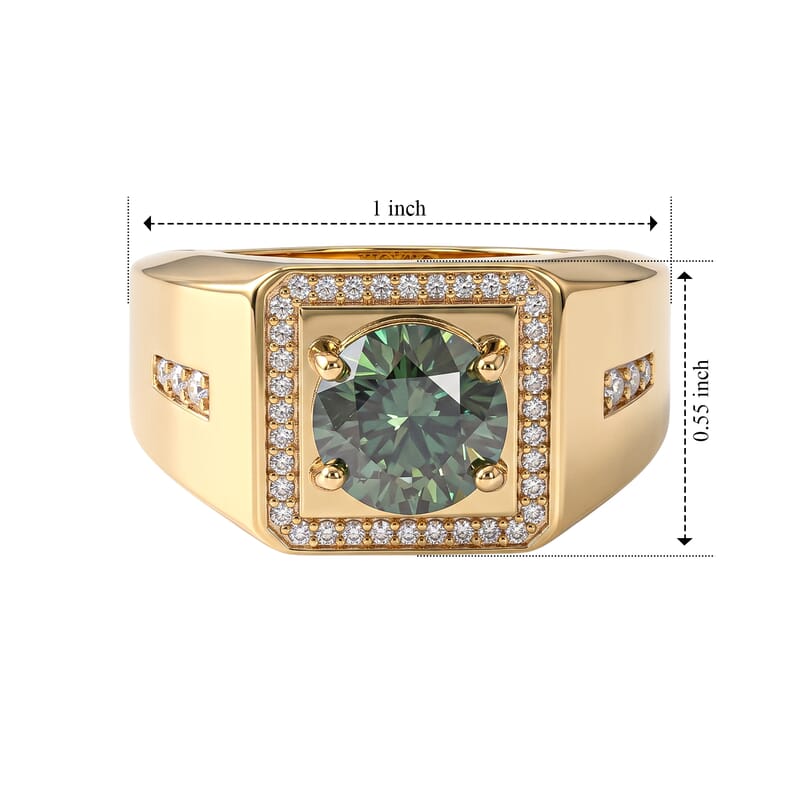 D'Joy Green and White Moissanite 2.25 ctw Men's Ring in 18K Vermeil Yellow Gold Over Sterling Silver (Size 10.0)