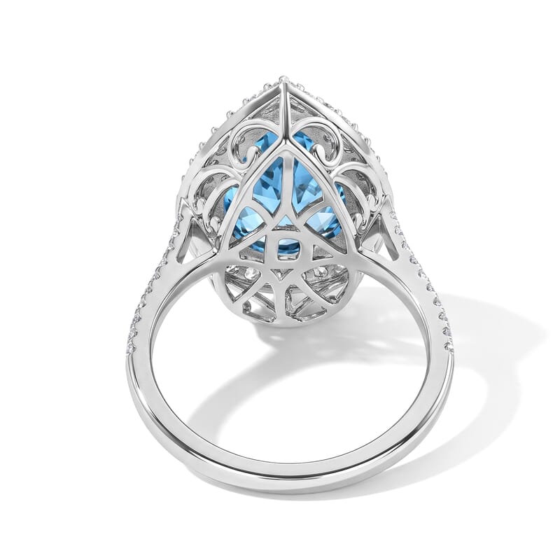 D'Joy Premium Swiss Blue Topaz and Moissanite 5.50 ctw Dew Drop Ring in Rhodium Over Sterling Silver (Size 6.0)