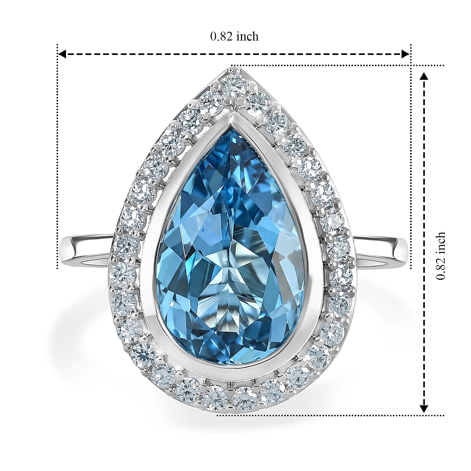 D'Joy Premium Swiss Blue Topaz and Moissanite 5.50 ctw Dew Drop Ring in Rhodium Over Sterling Silver (Size 6.0)