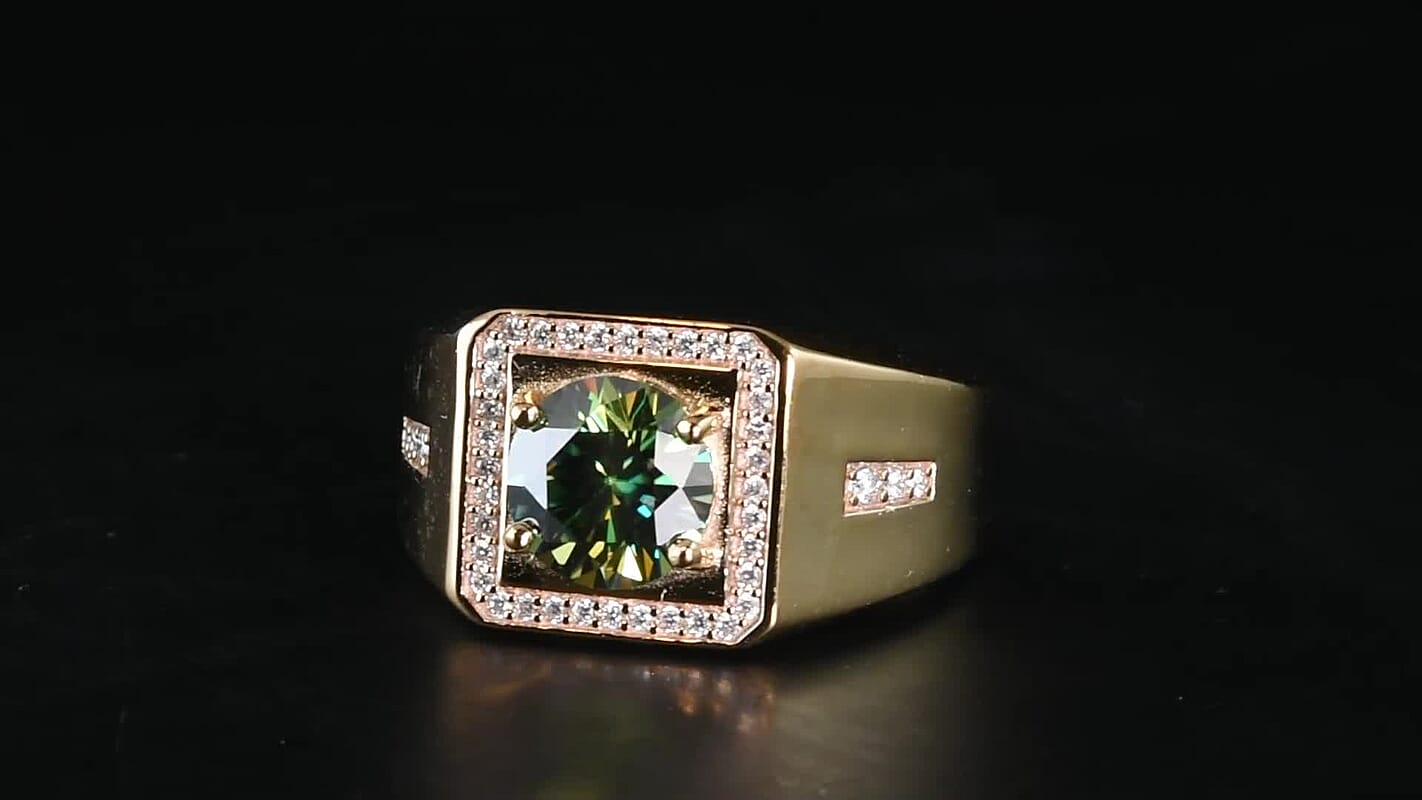 D'Joy Green and White Moissanite 2.25 ctw Ring in 18K Vermeil Yellow Gold Over Sterling Silver (Size 10.0)