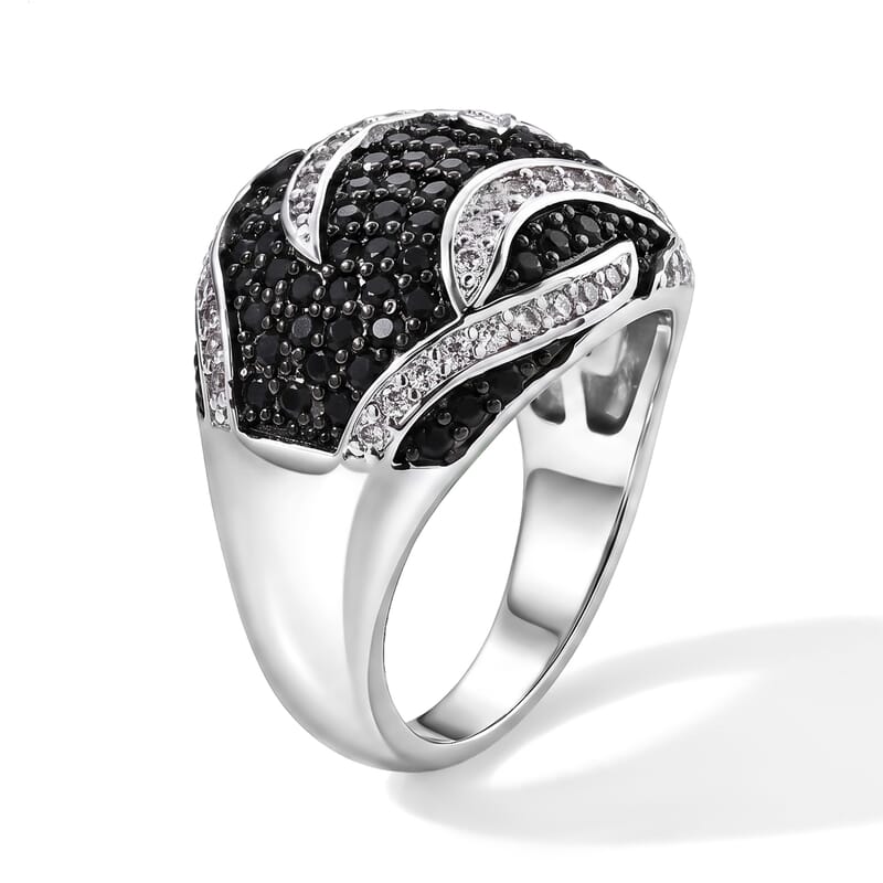 EverTrue Thai Black Spinel 1.25 ctw Sculptural Wave Ring in Silvertone (Size 6.0)