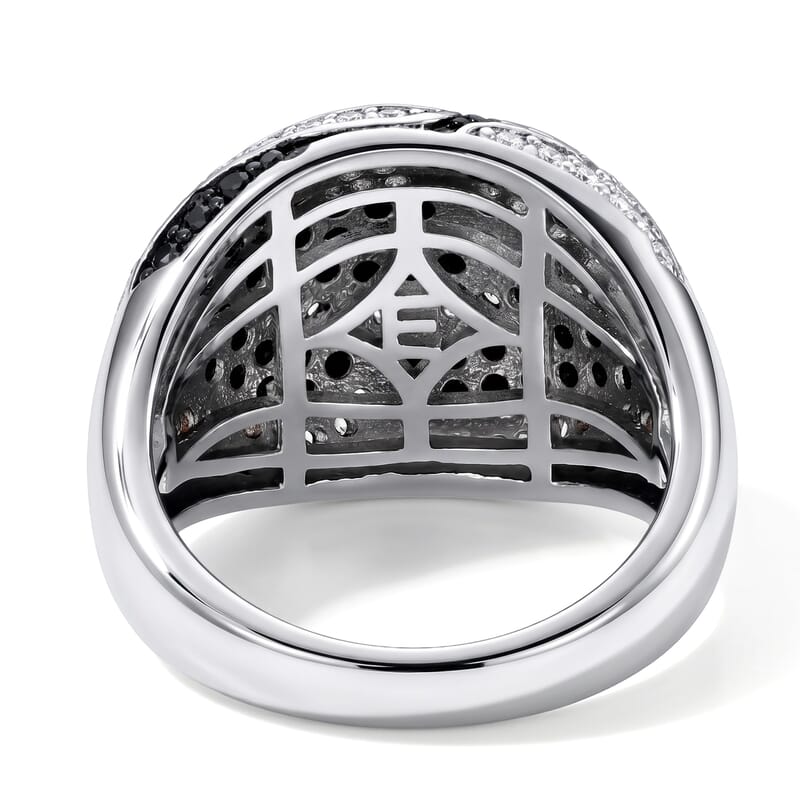 EverTrue Thai Black Spinel 1.25 ctw Sculptural Wave Ring in Silvertone (Size 6.0)
