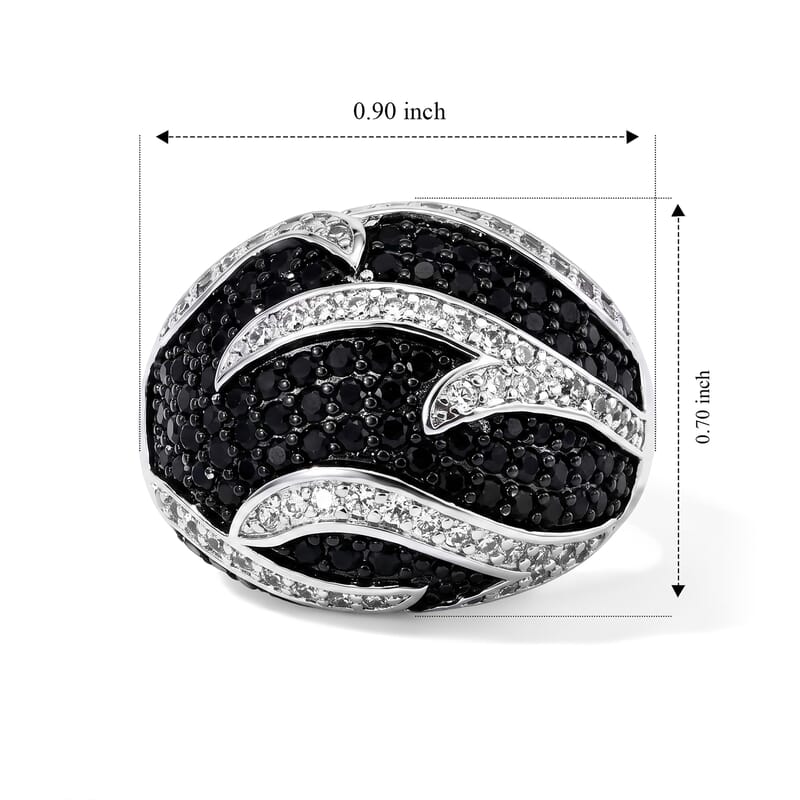EverTrue Thai Black Spinel 1.25 ctw Sculptural Wave Ring in Silvertone (Size 6.0)