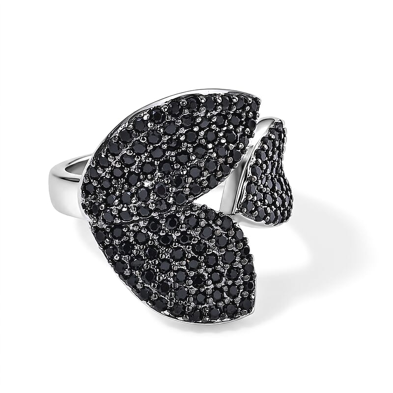 EverTrue Thai Black Spinel 1.40 ctw Leaf Ring in Dualtone (Size 5.0)