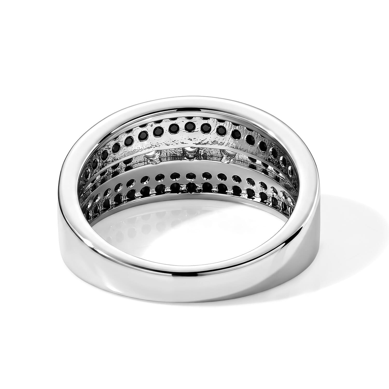 EverTrue Thai Black Spinel and Simulated Diamond 0.75 ctw Wide Band Ring in Silvertone (Size 5.0)