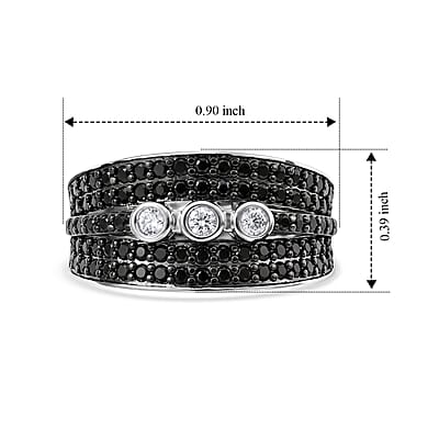 EverTrue Thai Black Spinel and Simulated Diamond 0.75 ctw Wide Band Ring in Silvertone (Size 5.0)