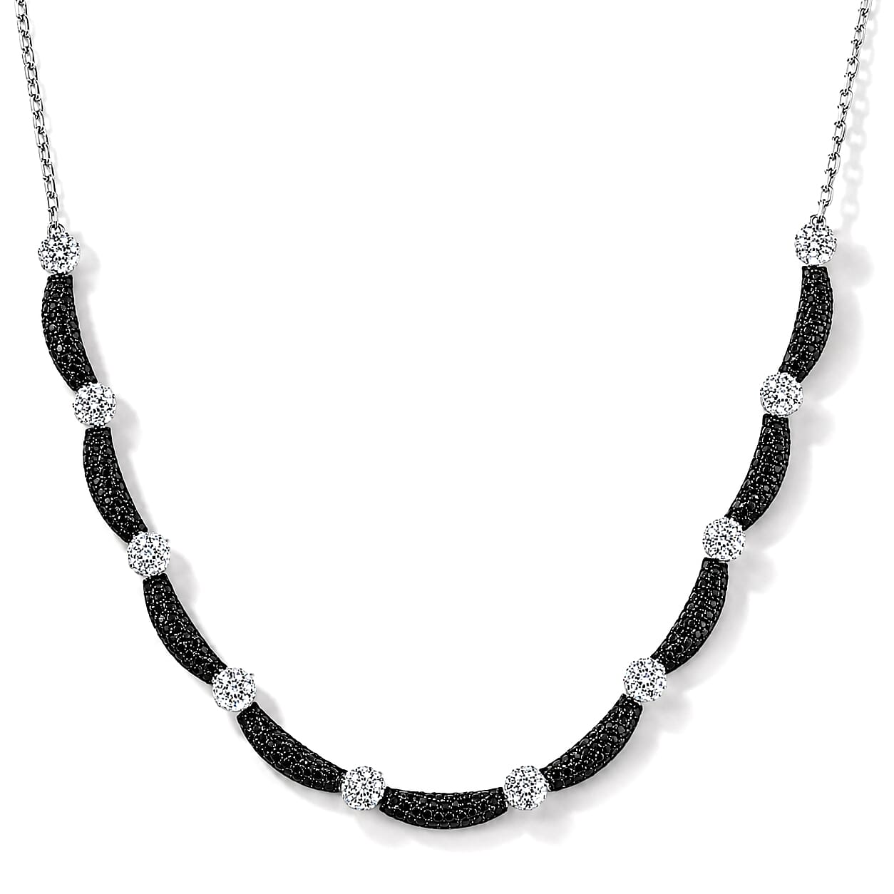EverTrue Thai Black Spinel and Simulated Diamond 4.40 ctw Necklace in Dualtone 18 Inches