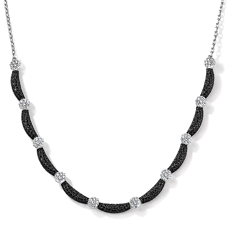 EverTrue Thai Black Spinel and Simulated Diamond 4.40 ctw Necklace in Dualtone 18 Inches