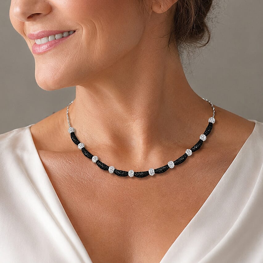 EverTrue Thai Black Spinel and Simulated Diamond 4.40 ctw Necklace in Dualtone 18 Inches