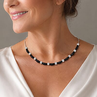 EverTrue Thai Black Spinel and Simulated Diamond 4.40 ctw Necklace in Dualtone 18 Inches