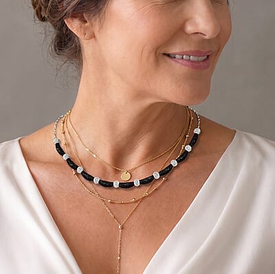 EverTrue Thai Black Spinel and Simulated Diamond 4.40 ctw Necklace in Dualtone 18 Inches