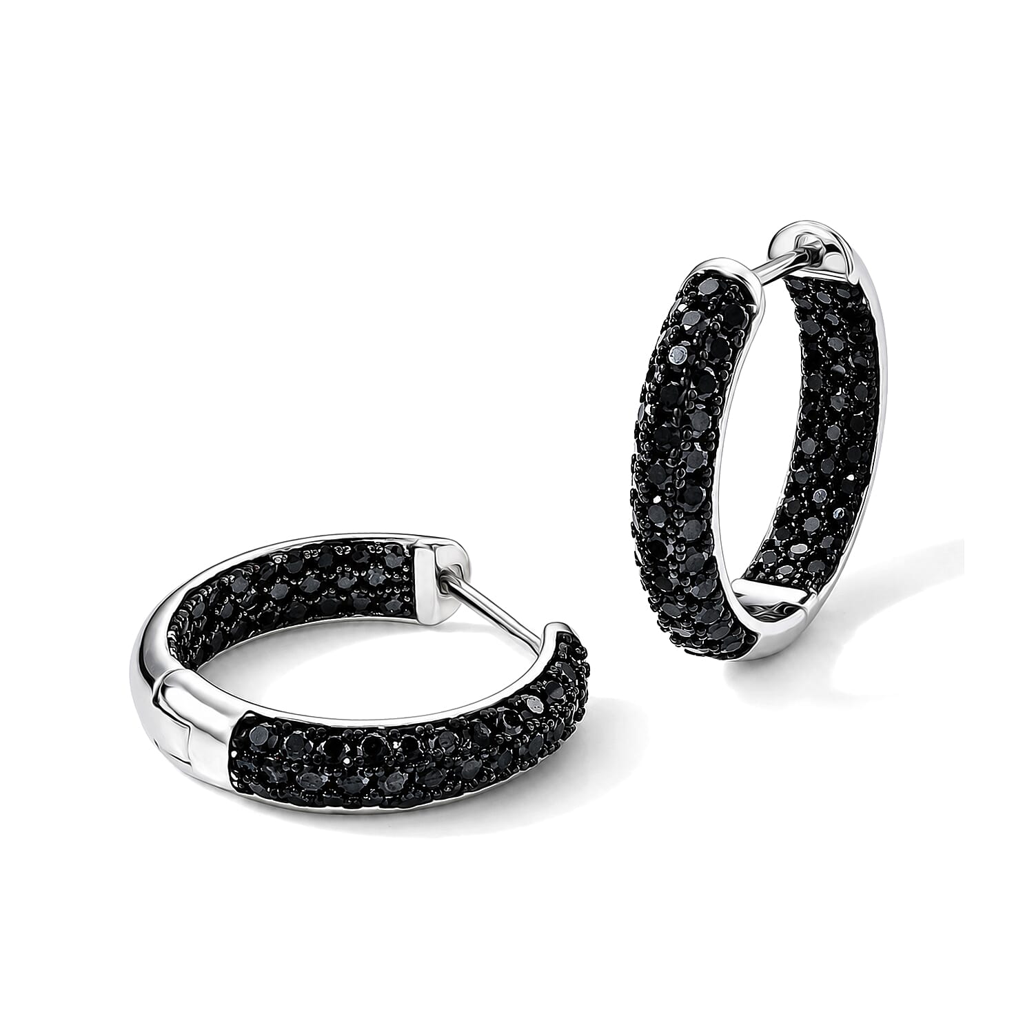 EverTrue Thai Black Spinel 1.65 ctw Hoop Earrings in Dualtone
