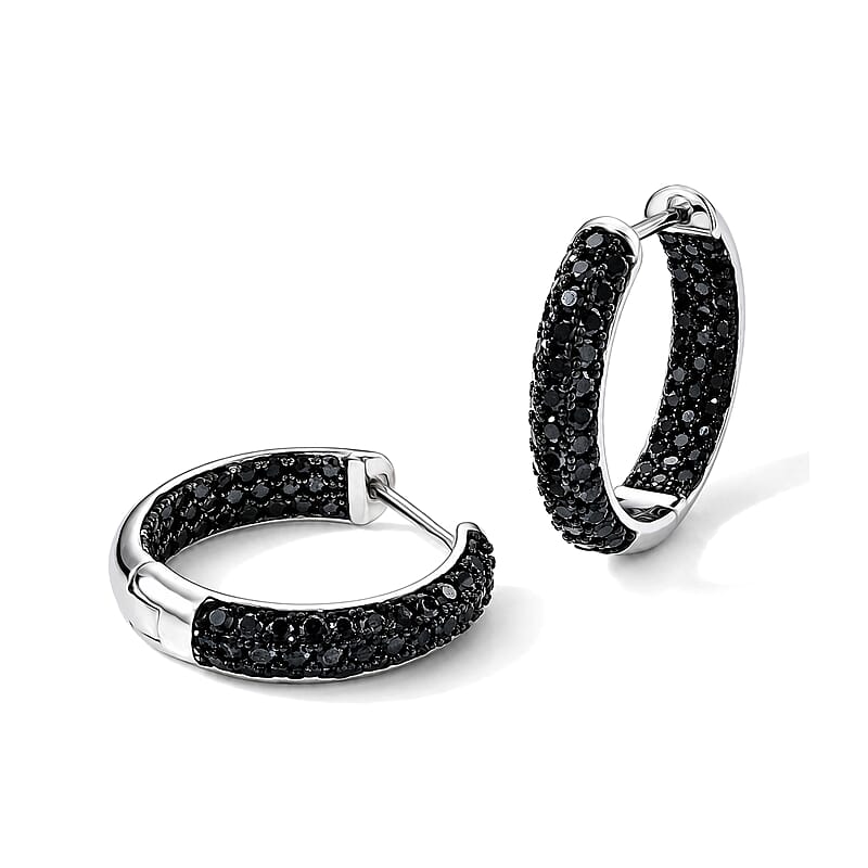 EverTrue Thai Black Spinel 1.65 ctw Hoop Earrings in Dualtone