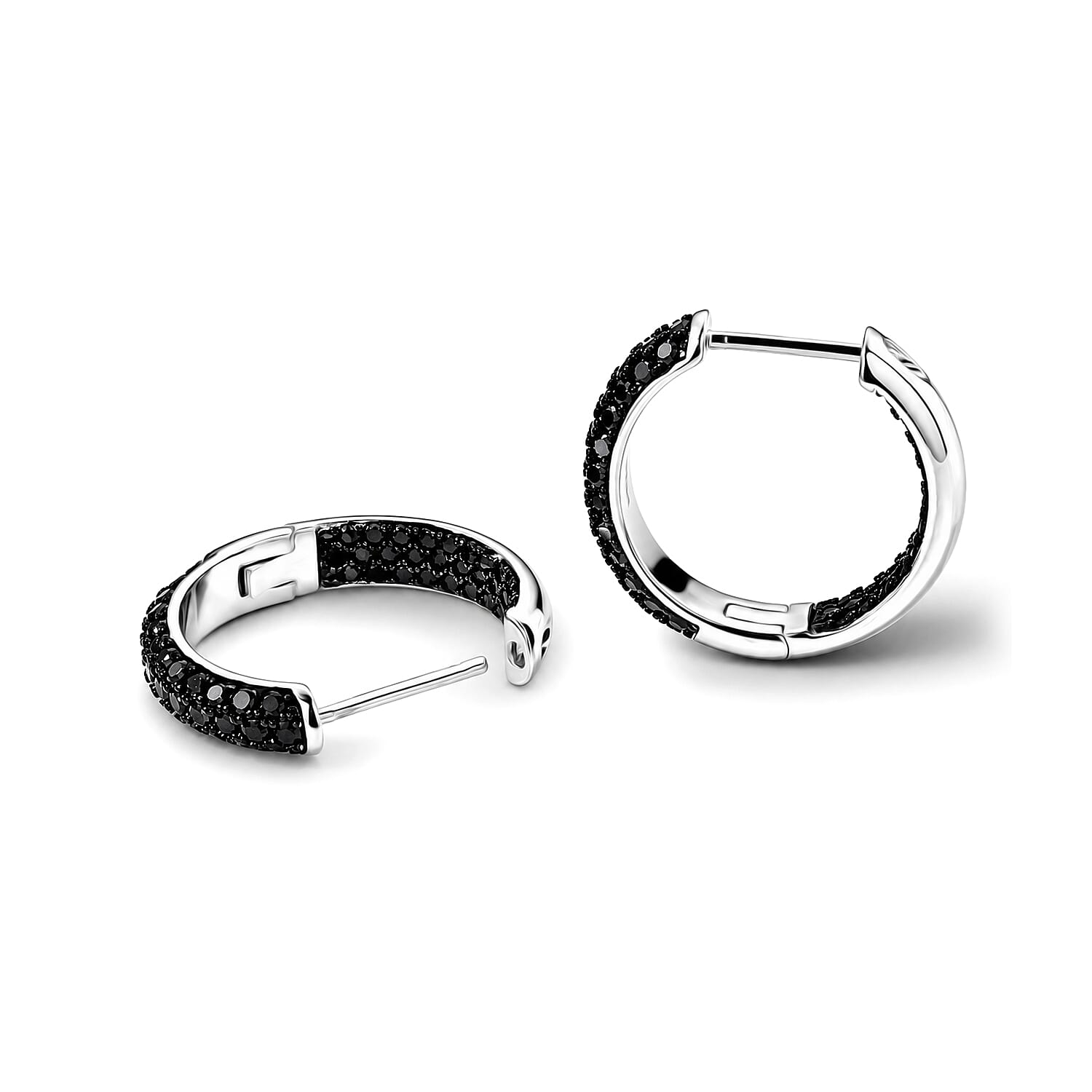 EverTrue Thai Black Spinel 1.65 ctw Hoop Earrings in Dualtone