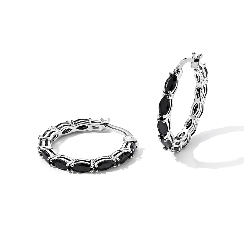 EverTrue Thai Black Spinel 1.20 ctw Hoop Earrings in Silvertone
