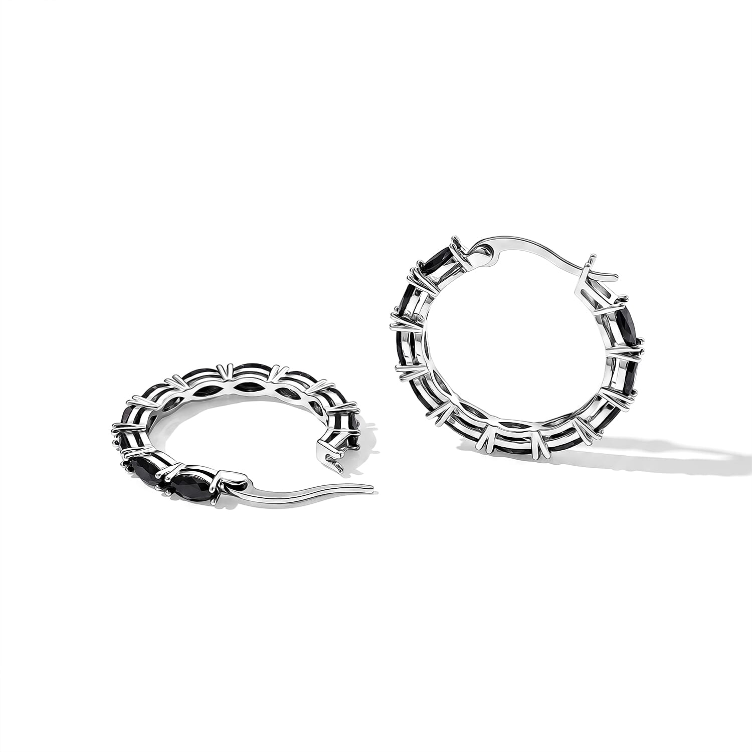 EverTrue Thai Black Spinel 1.20 ctw Hoop Earrings in Silvertone
