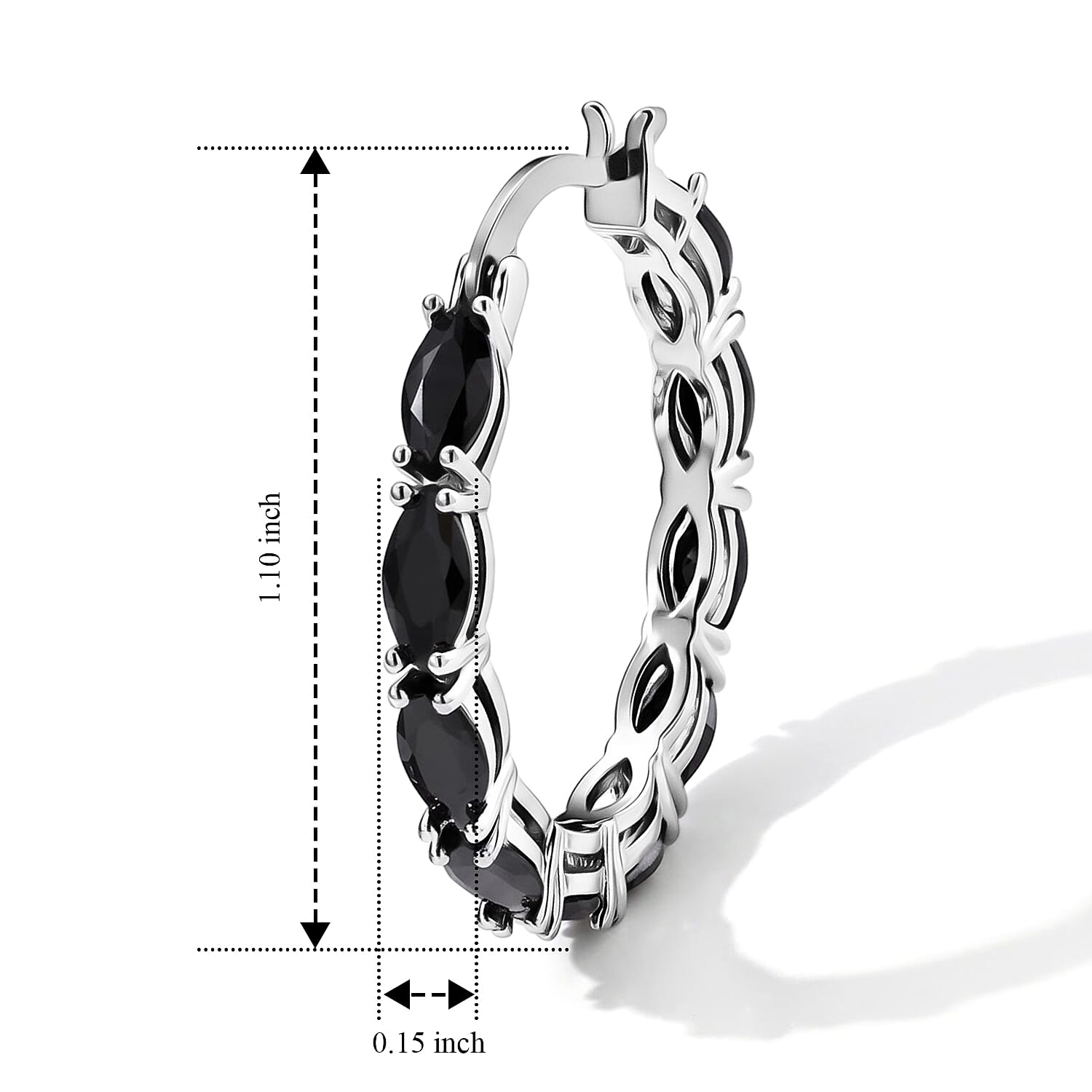 EverTrue Thai Black Spinel 1.20 ctw Hoop Earrings in Silvertone
