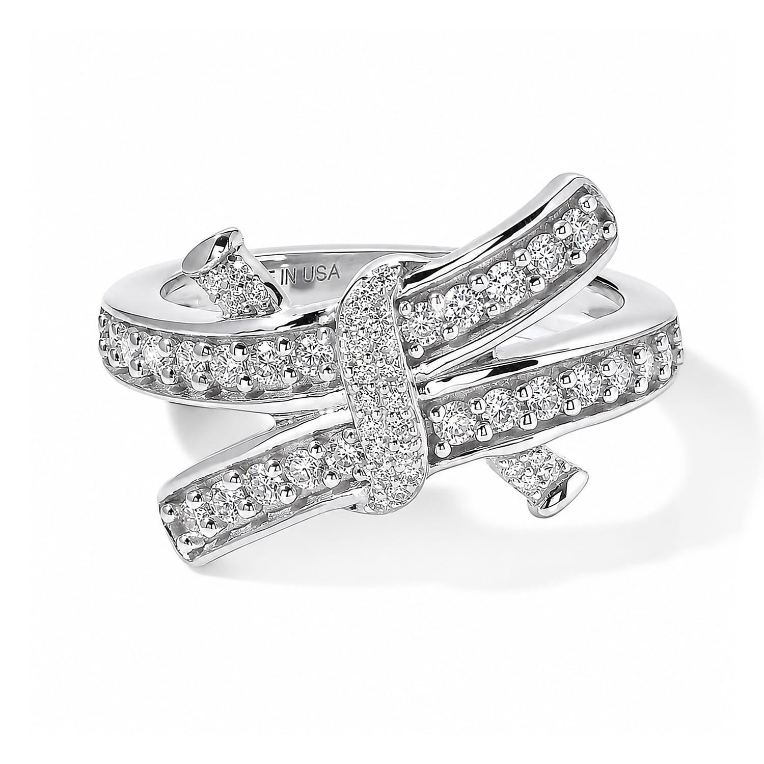 D''Joy Bond Collection Moissanite Ring in Rhodium Over Sterling Silver (Size 10.0) 0.50 ctw