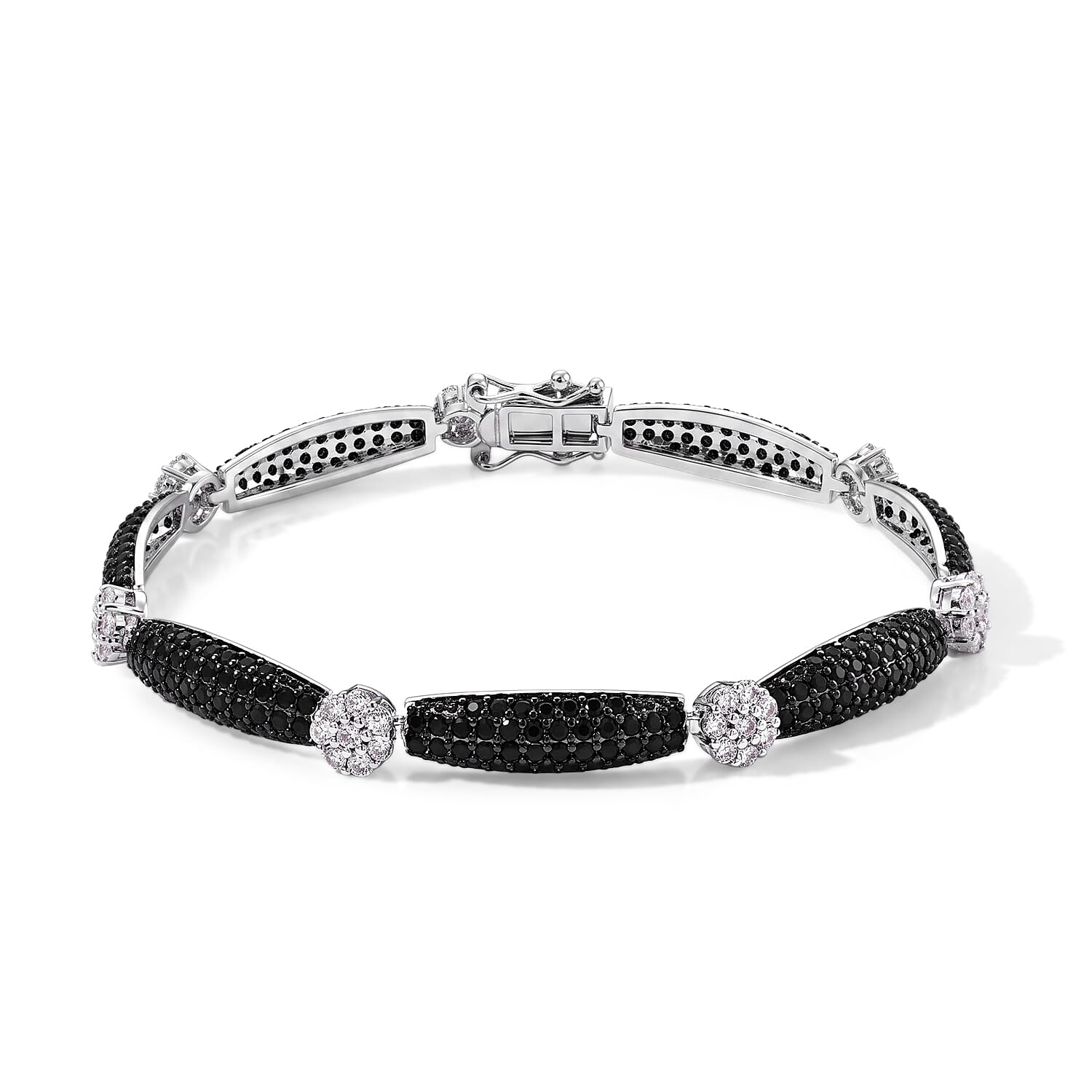 EverTrue Thai Black Spinel and Simulated Diamond 6.00 ctw Bracelet in Dualtone (7.25 In)