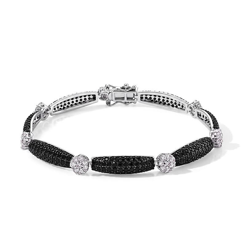EverTrue Thai Black Spinel and Simulated Diamond 6.00 ctw Bracelet in Dualtone (7.25 In)