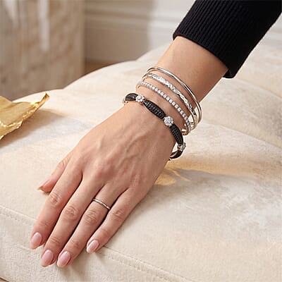 EverTrue Thai Black Spinel and Simulated Diamond 6.00 ctw Bracelet in Dualtone (7.25 In)
