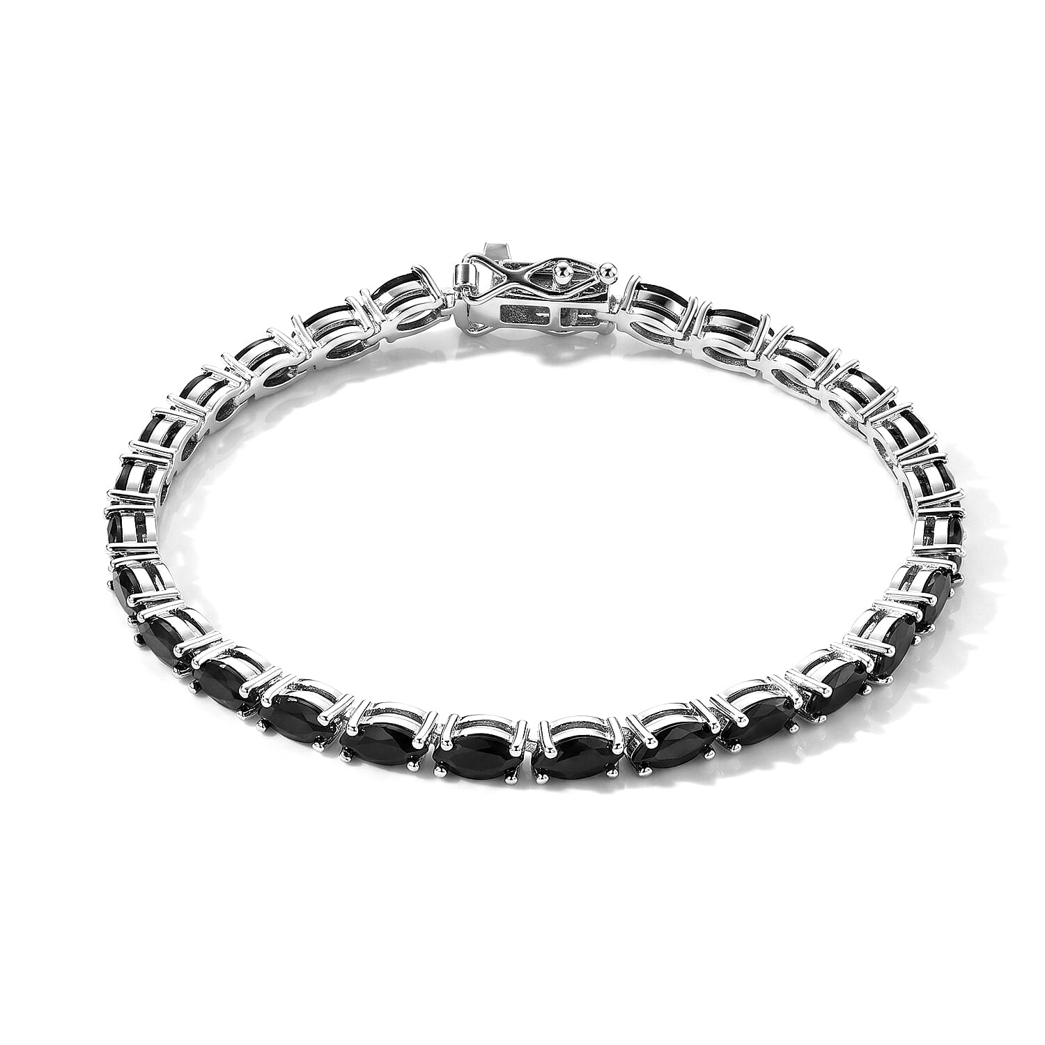 EverTrue Thai Black Spinel Classic Tennis Bracelet in Silvertone (6.50 In) 6.90 ctw