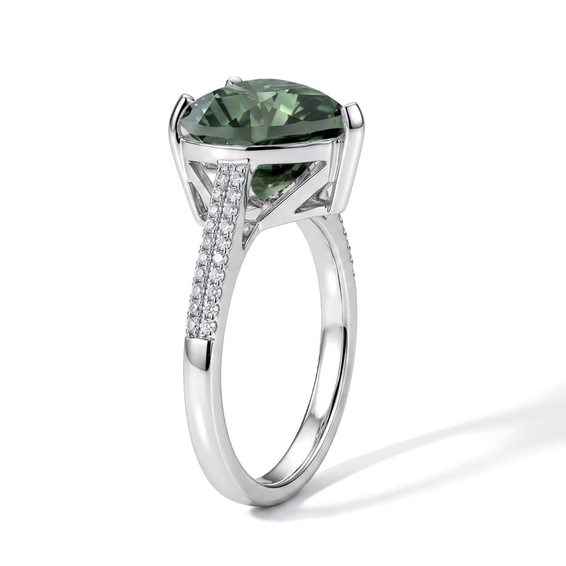 D'Joy Green and White Moissanite 5.00 ctw Verdant Heart Ring in Rhodium Over Sterling Silver (Size 6.0)