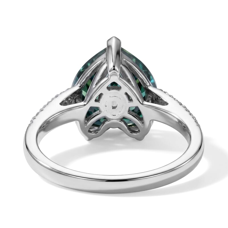 D'Joy Green and White Moissanite 5.00 ctw Verdant Heart Ring in Rhodium Over Sterling Silver (Size 6.0)