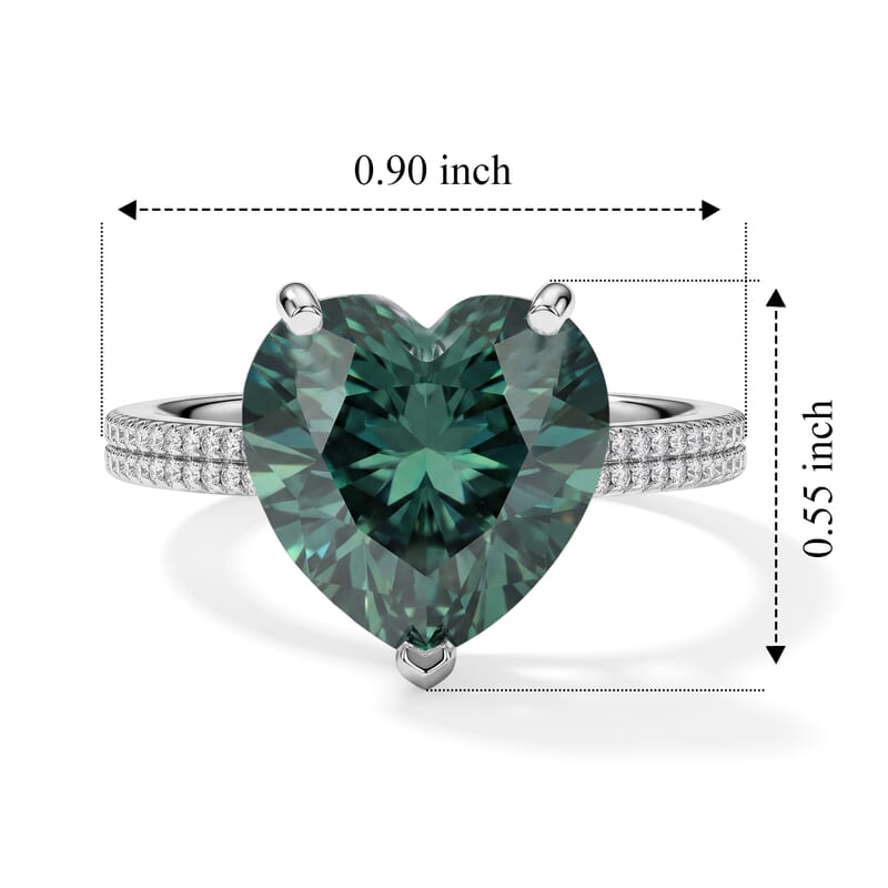 D'Joy Green and White Moissanite 5.00 ctw Verdant Heart Ring in Rhodium Over Sterling Silver (Size 6.0)