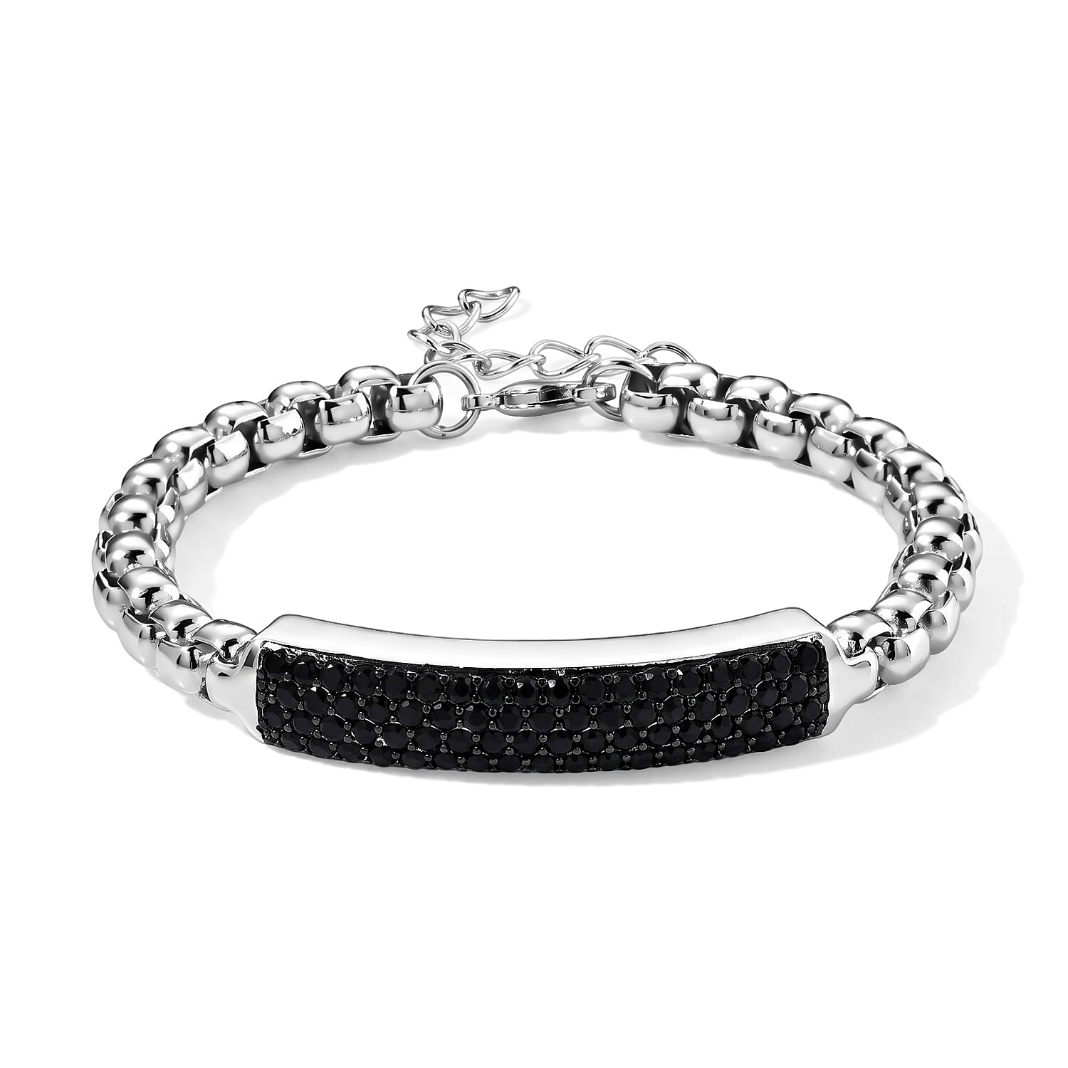 EverTrue Thai Black Spinel 6.90 ctw ID Bar Bracelet in Dualtone (8.00 In)