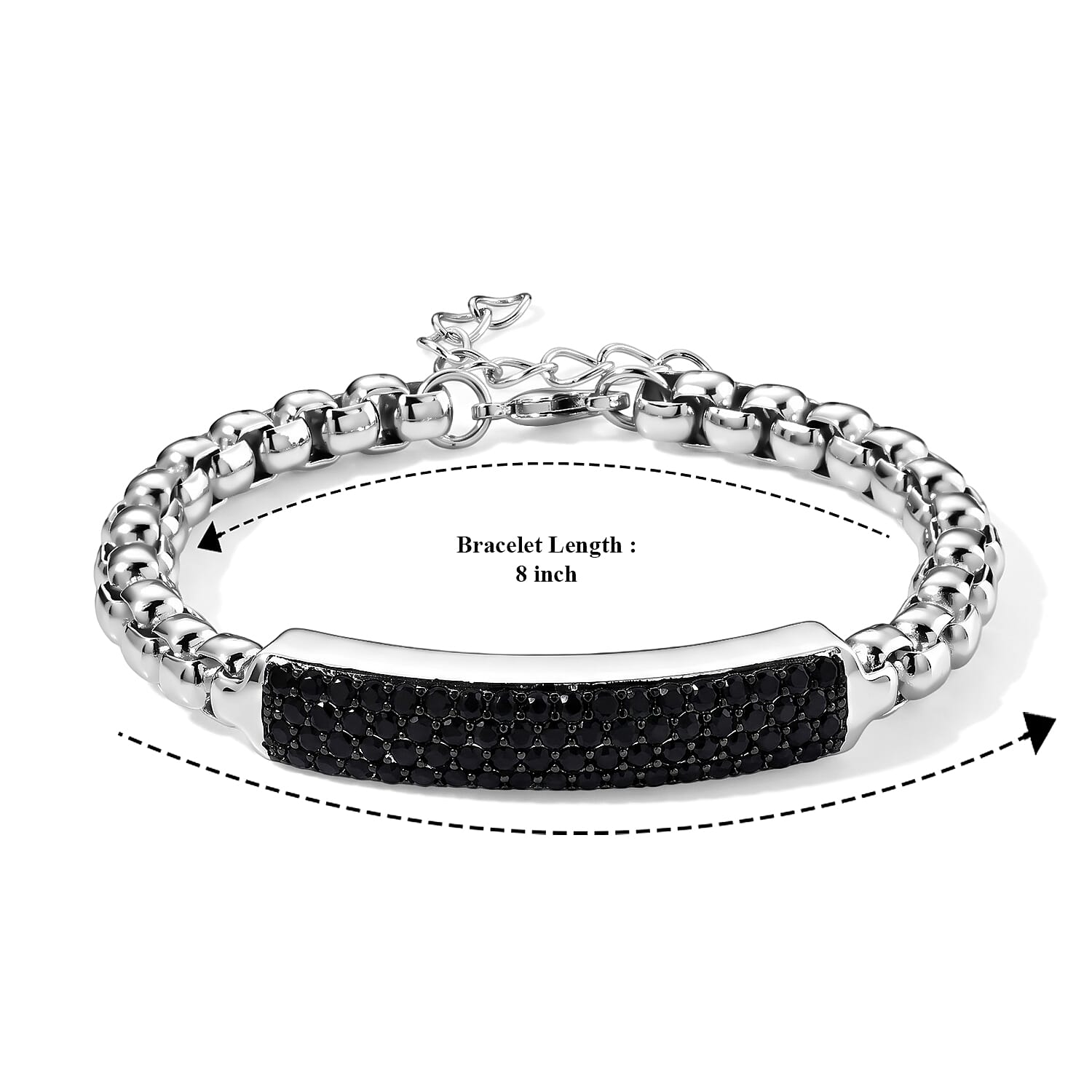 EverTrue Thai Black Spinel 6.90 ctw ID Bar Bracelet in Dualtone (8.00 In)