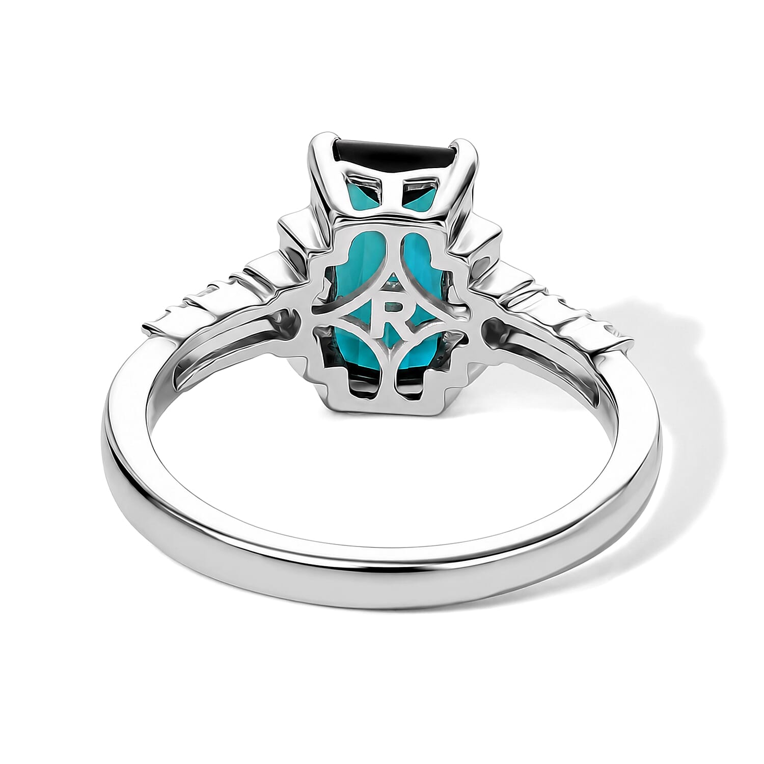 Rhapsody AAAA Monte Belo Indicolite and Diamond E-F VS 2.65 ctw Art Deco Glamour Ring in 950 Platinum (Size 8.0) 6.30 Grams
