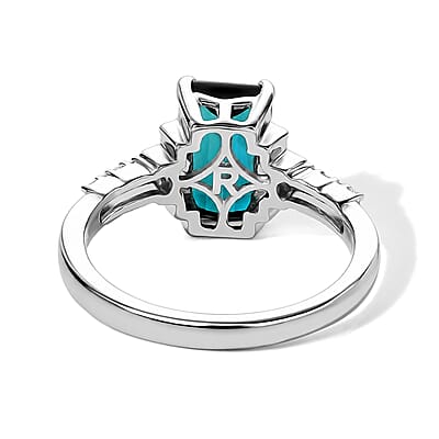 Rhapsody AAAA Monte Belo Indicolite and Diamond E-F VS 2.65 ctw Art Deco Glamour Ring in 950 Platinum (Size 8.0) 6.30 Grams