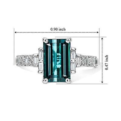 Rhapsody AAAA Monte Belo Indicolite and Diamond E-F VS 2.65 ctw Art Deco Glamour Ring in 950 Platinum (Size 8.0) 6.30 Grams