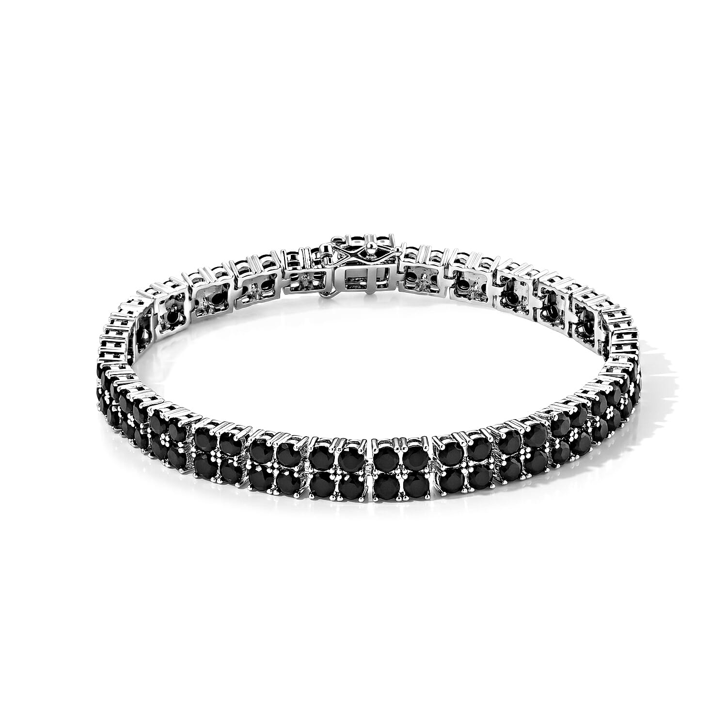 EverTrue Thai Black Spinel 11.50 ctw 3 Row Bracelet in Silvertone (6.50 In)
